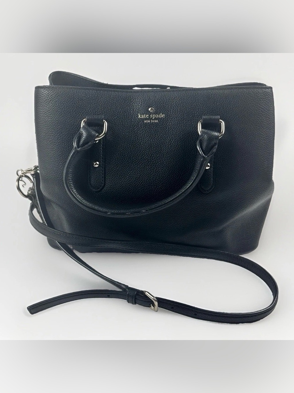 Kate Spade Larchmont Avenue Evangelie Black Leather Satchel Crossbody Bag Purse